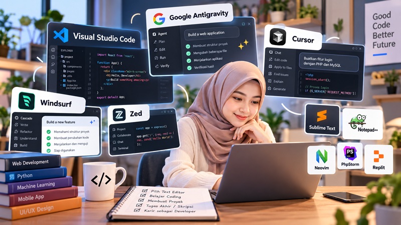 10 Text Editor dan Code Editor Terbaik 2026 untuk Coding, dari Pemula hingga Developer
